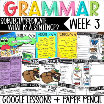 Preview of Subject and Predicate Sentences Grammar Language Week 3 Digital & Paper