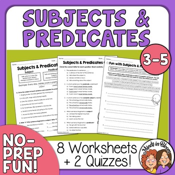 subject and predicate worksheets with answer keys by rachel lynette