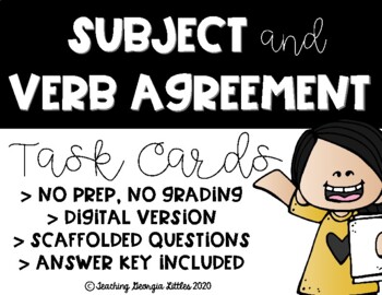 Preview of Distance Learning Subject and Verb Agreement Task Cards (Digital and Print)