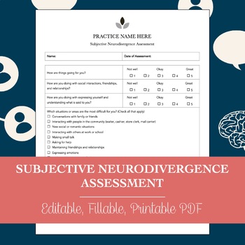 Preview of Subjective Neurodivergence Assessment Worksheet for Speech Therapy