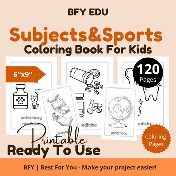 Preview of Subjects & Sports Equipment*Coloring Pages For Kids 6x9'' 120 pages