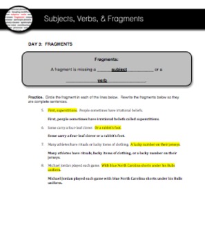 Subjects, Verbs, and Fragments--A Review for High School Students