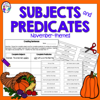 Preview of Subjects and Predicates Activities for Sentence Building November Activities