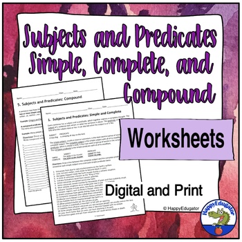 Preview of Subjects and Predicates Grammar Worksheets - Simple, Complete, and Compound