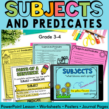Preview of Subjects and Predicates PowerPoint Lesson Worksheets and Posters