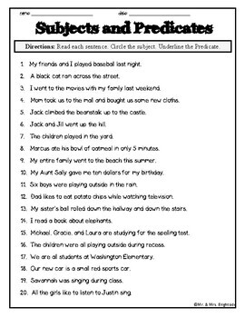 subject and predicate worksheets by mr and mrs brightside tpt