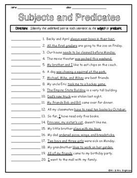 subject and predicate worksheets by mr and mrs brightside tpt