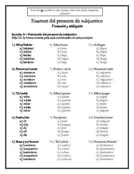 Present Subjunctive Exam - Multiple Choice for Spanish 3 or Spanish 4