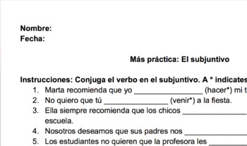 Subjunctive Practice by Spanish Resources by Srta Morrison | TPT