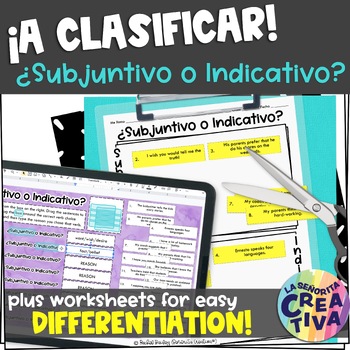 Preview of Subjunctive vs Indicative Spanish Sorting Activity and Worksheets