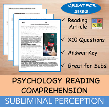 Preview of Subliminal Perception - Psychology Reading Passage - 100% EDITABLE