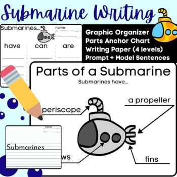 Preview of Submarine Writing & Labeling- Graphic Organizer (Have Can Are) + Lined Paper