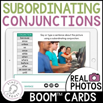 Preview of Subordinating Conjunctions Speech Therapy BOOM™ CARDS Complex Sentences
