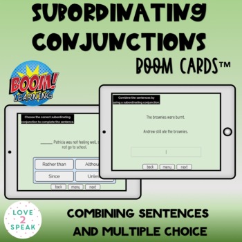 Preview of Subordinating Conjunctions Boom Cards ™