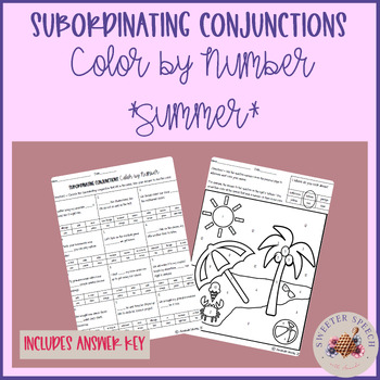 Preview of Subordinating Conjunctions Color By Number *Summer Picture*