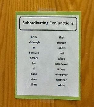 Preview of Subordinating Conjunctions List Poster