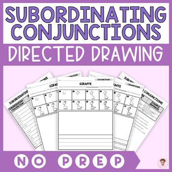 Preview of Subordinating Conjunctions | NO PREP Directed Drawing | 12 Zoo Animals