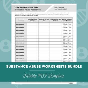 Preview of Substance Abuse Worksheets Bundle | Editable / Fillable / Printable PDF