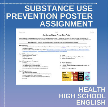 Preview of Substance Use & Addictions Prevention Poster Assignment - Health - English