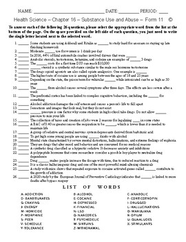 Preview of Substance Use and Abuse - HS / MS Health Science - Matching Worksheet – Form 11
