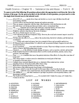 Preview of Substance Use and Abuse - HS / MS Health Science - Matching Worksheet – Form 9