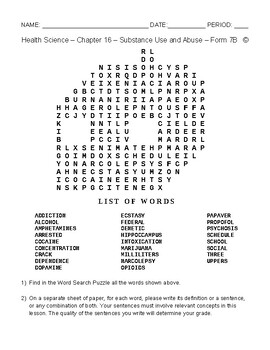 Preview of Substance Use and Abuse - HS and MS Health Science and PE - Word Search - Form 7