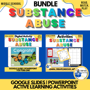 Preview of Substance use and abuse slides, worksheet, craft, activities, digital BUNDLE