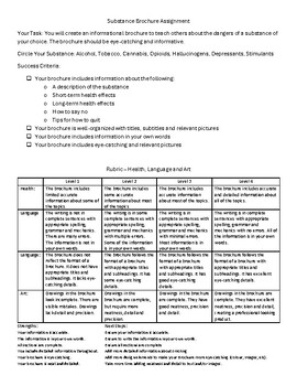 Preview of Substances Cross-Curricular Brochure Assignment and Rubric