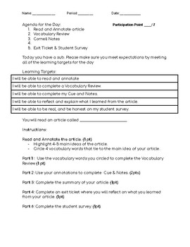 Preview of Substitute Assignment - Interacting with your article