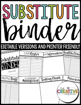 Preview of Substitute Binder Planner - Editable - Organizational Forms and Calendars