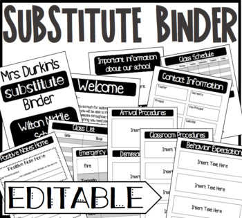 Preview of Substitute Binder Sub Tub Editable