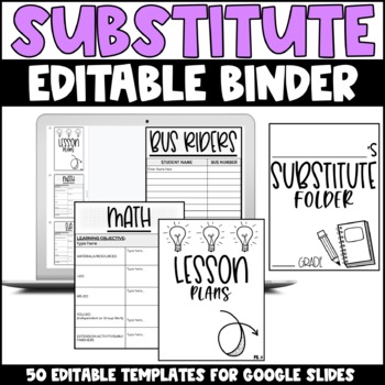 Preview of Substitute Binder | Editable Templates | Google Drive | Digital and Printable