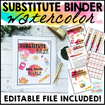Preview of Substitute Binder Editable Watercolor