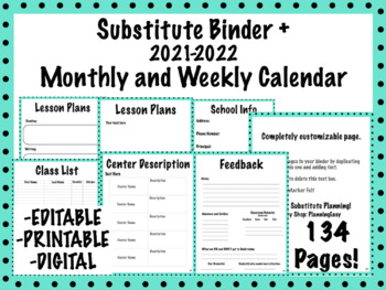 Preview of Substitute Binder + Monthly and Weekly Planner Bundle (EDITABLE, DIGITAL, PRINTA