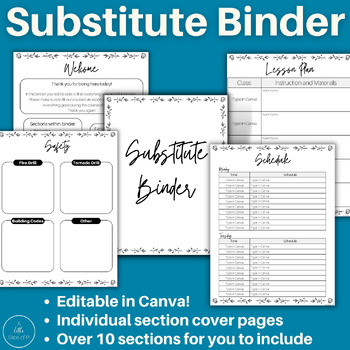 Preview of Substitute Binder | Sub Binder | Substitute Binder Template | Editable Template