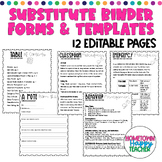 Substitute Binder, Teacher Binder, Sub Binder Forms, EDITA