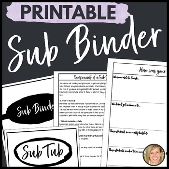 Preview of Substitute Binder- Substitute Teacher Binder- Sub Binder- Teacher Planner