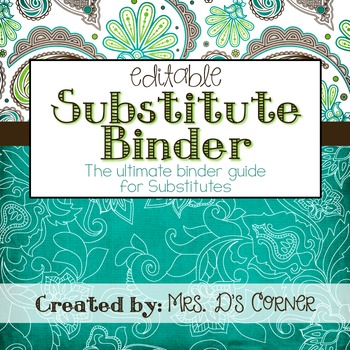 Preview of Substitute Binder { Teal Mosaic } Ultimate Sub Tub Binder Guide