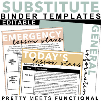 Preview of Substitute Binder With Editable Sub Plan and Classroom Management Templates