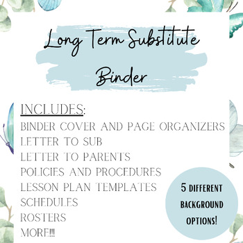 Preview of Substitute Binder with Plans for Long Term or Maternity Sub Leave - 5 themes