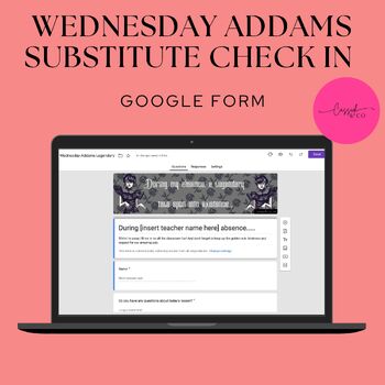 Preview of Substitute Check in Form. Wednesday Addams Style
