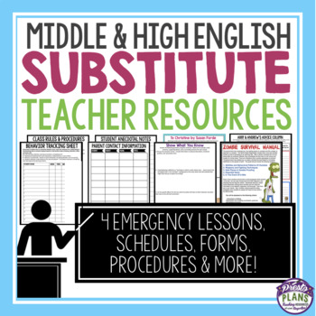 Preview of Substitute Teacher English Emergency Lesson Plans and Binder for Supply Teachers