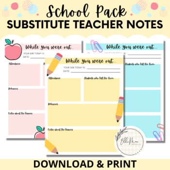 Preview of Substitute Feedback Forms | Sub Report | Notes | Communication | Printable