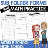 Substitute Forms and Math Practice Worksheets  6 - 12 Grade