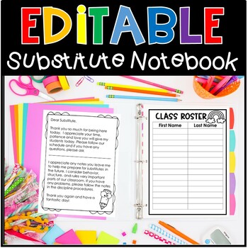 Preview of Substitute Folder Printables Editable Sub Notebook