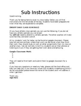 Preview of Substitute Instructions
