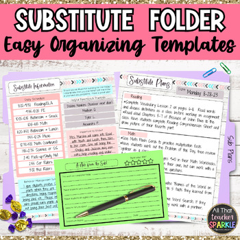 Preview of Substitute Folder - Editable Sub Planning Templates - Digital and Printable