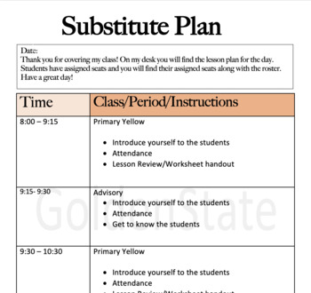 Preview of Substitute Plan