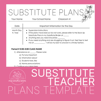Preview of Substitute Plans Template