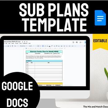 Preview of Substitute Plans Template for Middle School Google Docs